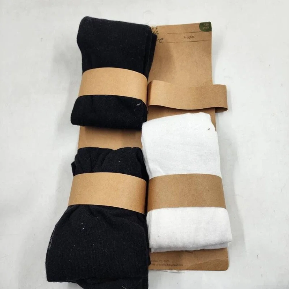 Touched by Nature 3pcs. Organic Cotton Warm Tights Girl's 7-10 Years Black/White